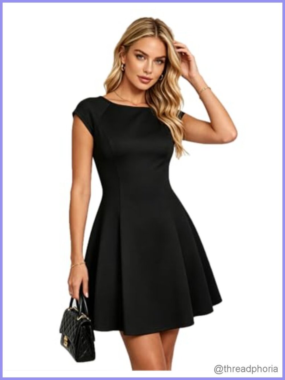 Elegant Boat Neck Cap Sleeve Fit and Flare Mini Cocktail Dress for Women - Picture 3 of 5